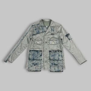 True Religion Utility Cargo Jacket Gray/Denim Patchwork – Size XS